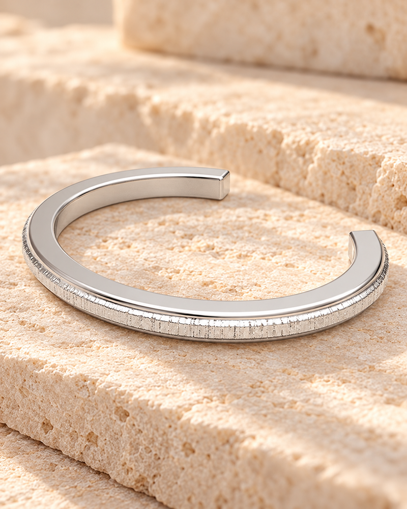 Sterling Silver Textured Cuff Forever Sealed Memorial Bracelet