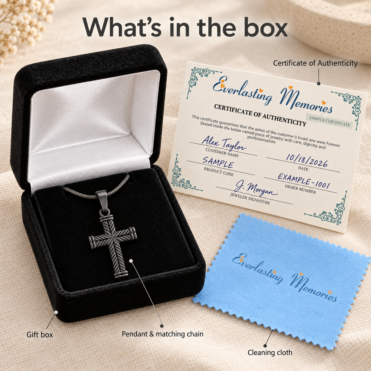 Black Plated Cable Cross Forever Sealed Memorial Jewelry — whats in box — evr20026blfs