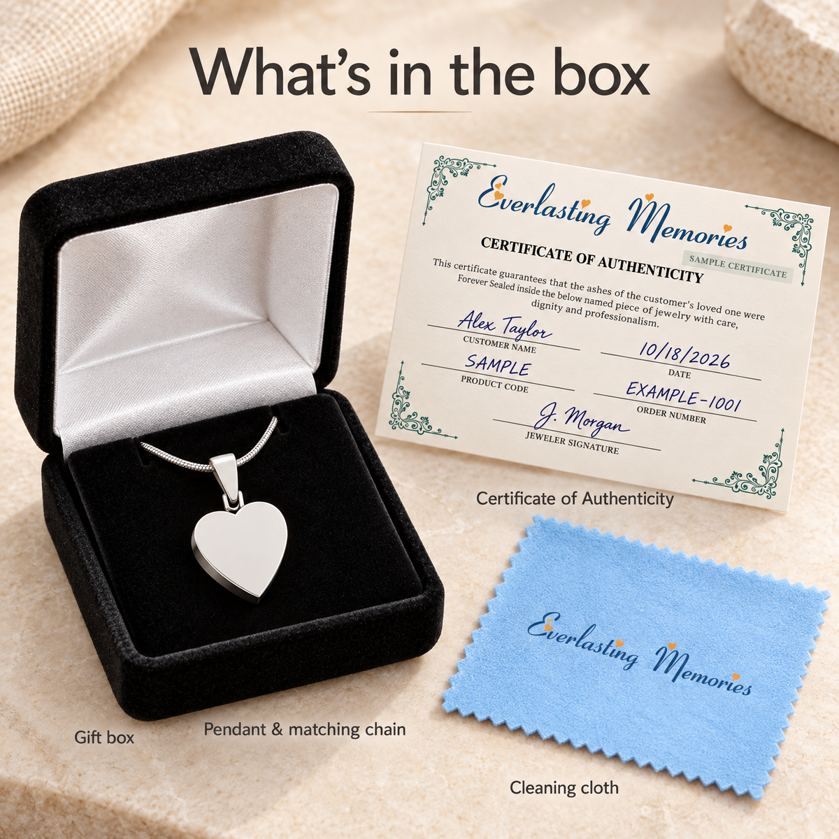 Sterling Silver Serenity Heart Forever Sealed Cremation Jewelry — whats in box — evr20037ssfs