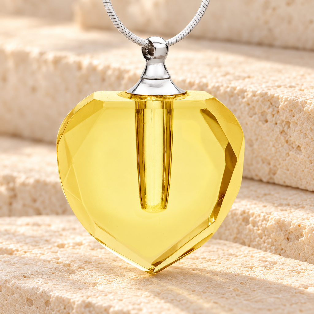 Glass Locket Yellow Inspire Heart Cremation Pendant — main — evr2069