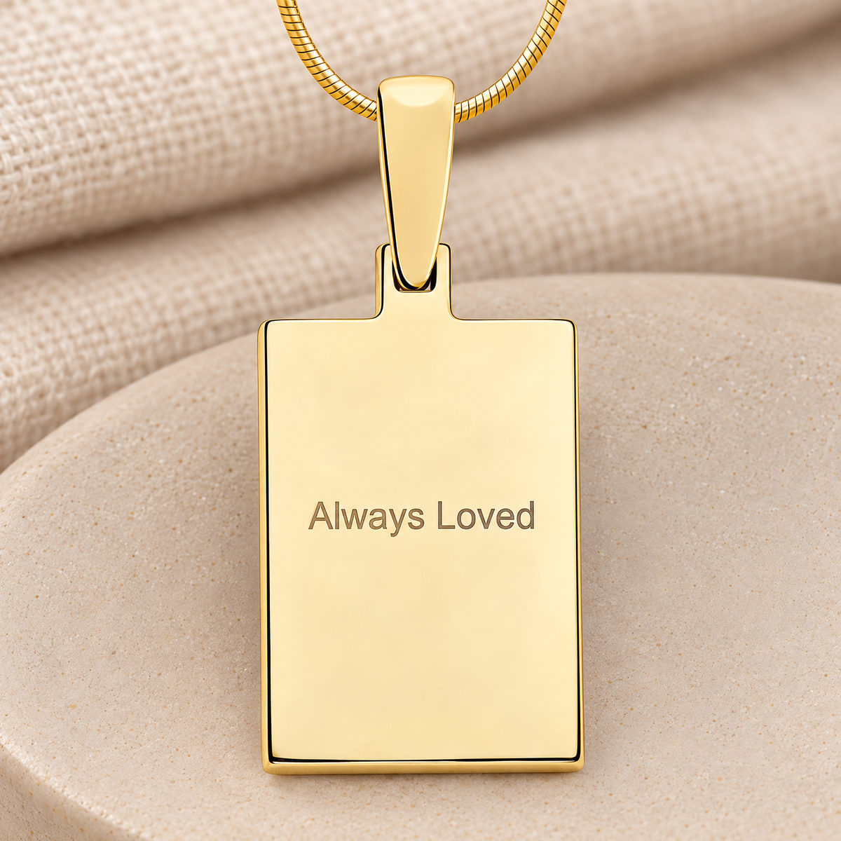 Gold Plated Sterling Silver Simple Rectangle Fingerprint Necklace — rear engraving — evr4828g