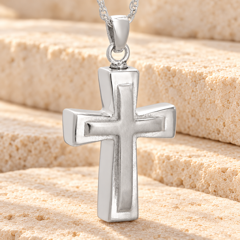 14k White Gold Double Cross Cremation Charm — main — evr6047wg