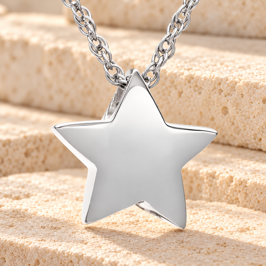 14K White Gold Sliding Star Cremation Urn Keepsake — main product image