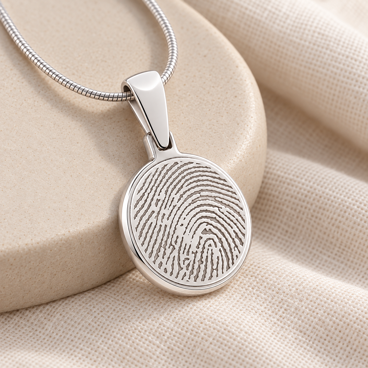 Solid 14k White Gold Round Fingerprint Necklace — alternate view — evr4704wg