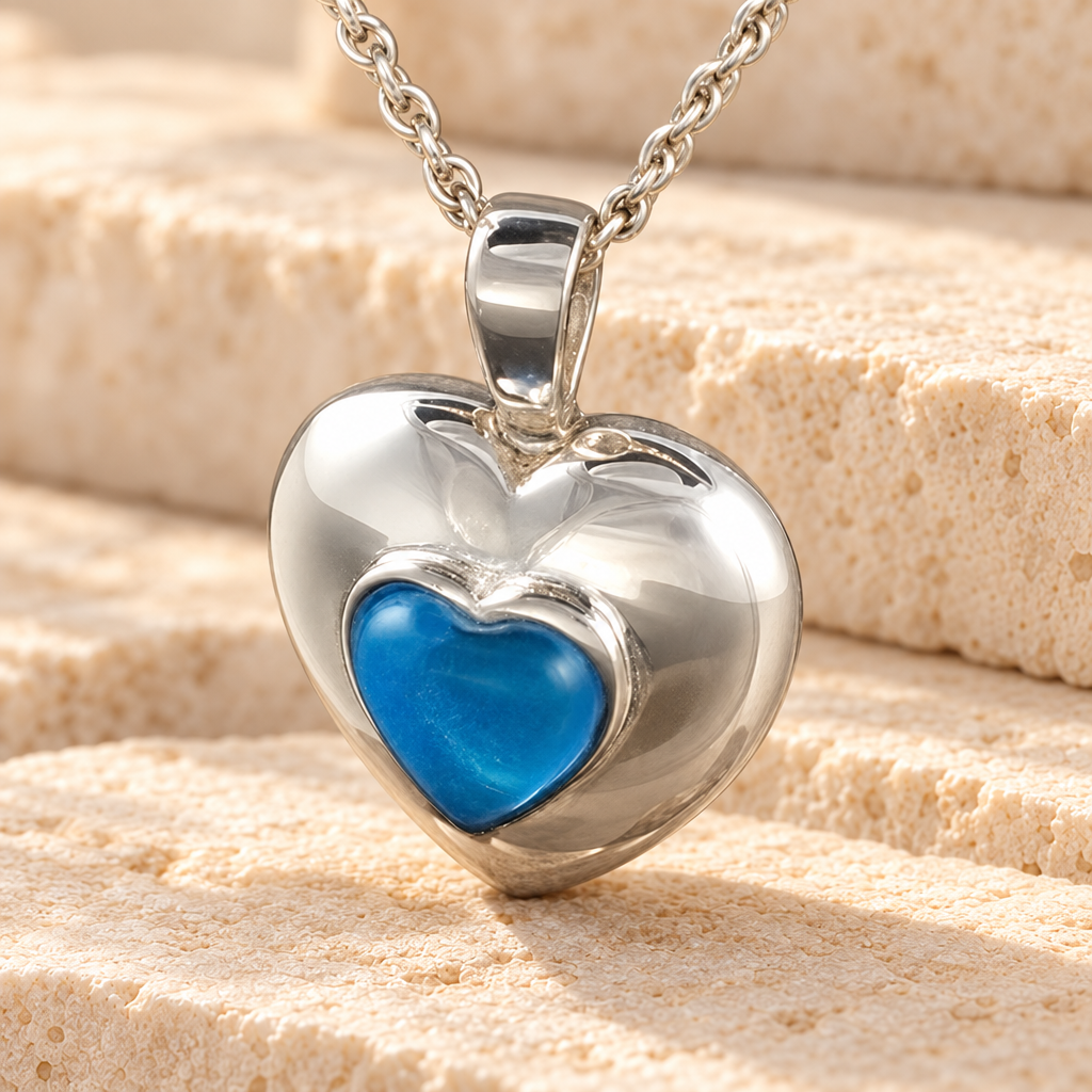 Sterling Silver September Heart Cremation Urn Keepsake — main — evr708ss