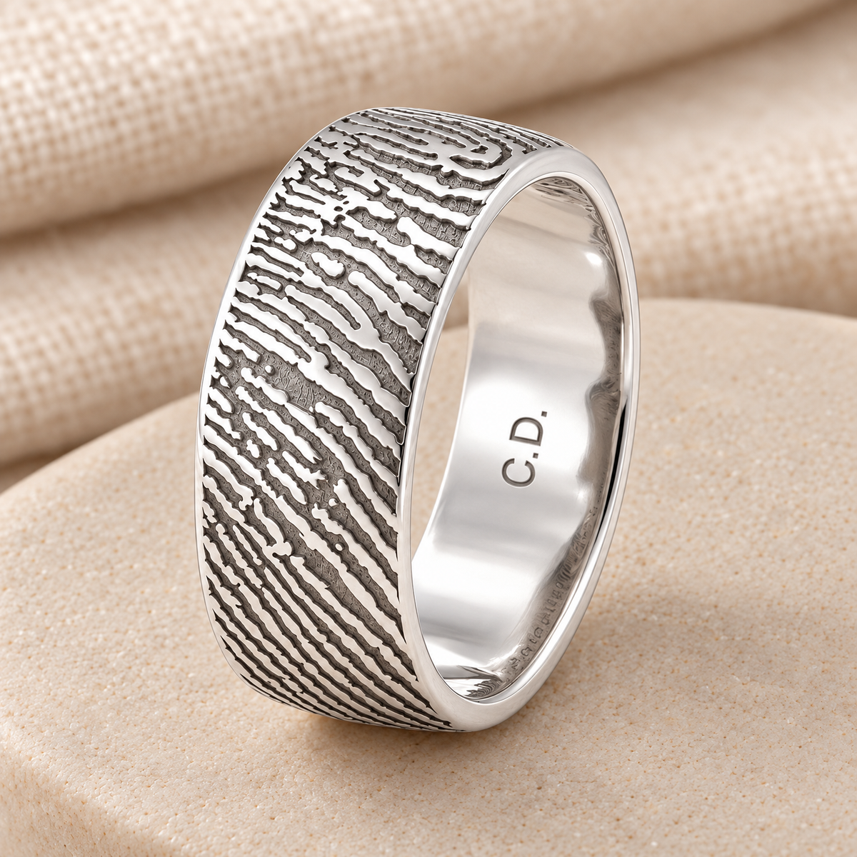 Men's Standard Sterling Silver Fingerprint Ring — rear engraving — evr30001s