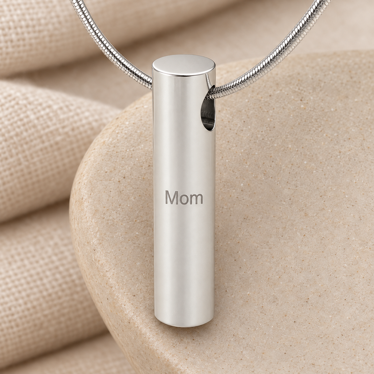 Sterling Silver Simple Cylinder Forever Sealed Memorial Jewelry — rear engraving — evr20078ssfs