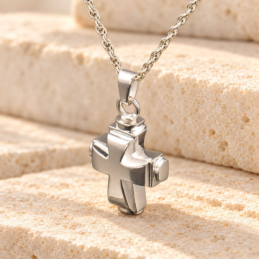 14k White Gold Classic Cross Cremation Keepsake — main — evr101wg