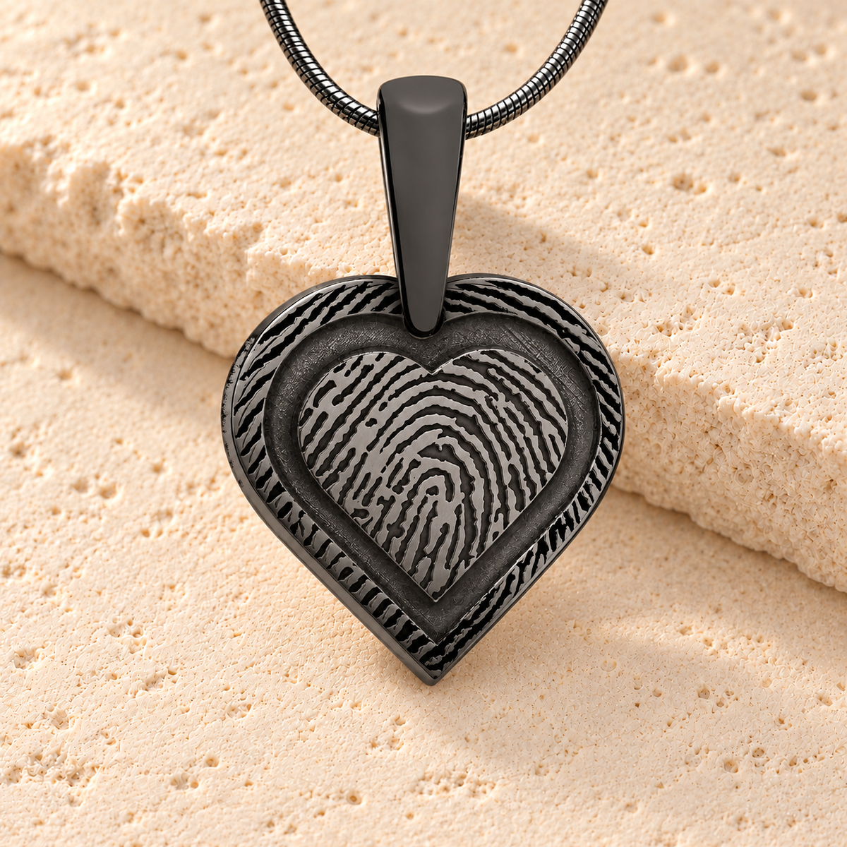 Classic Heart Black Plated Fingerprint Necklace — main — evr4718bl