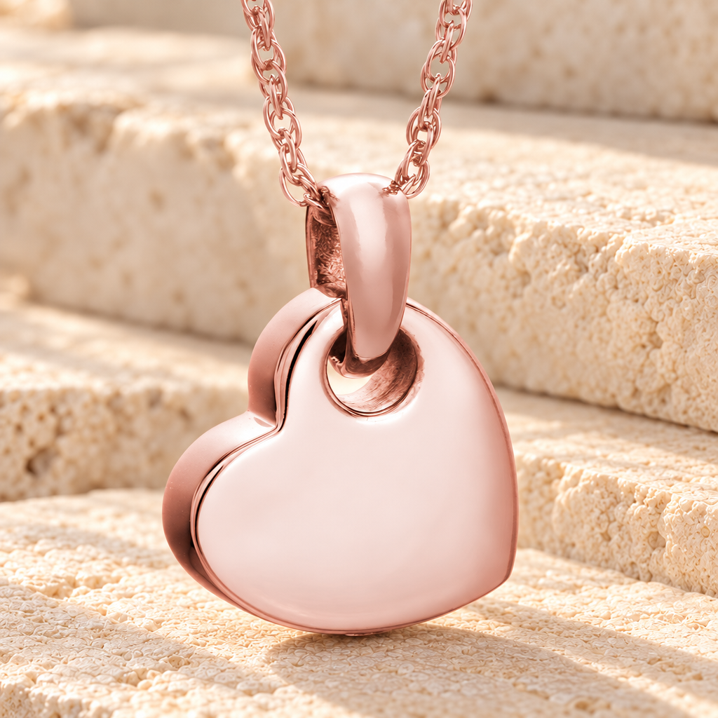 14K Rose Gold Charming Heart Cremation Keepsake Pendant — main product image