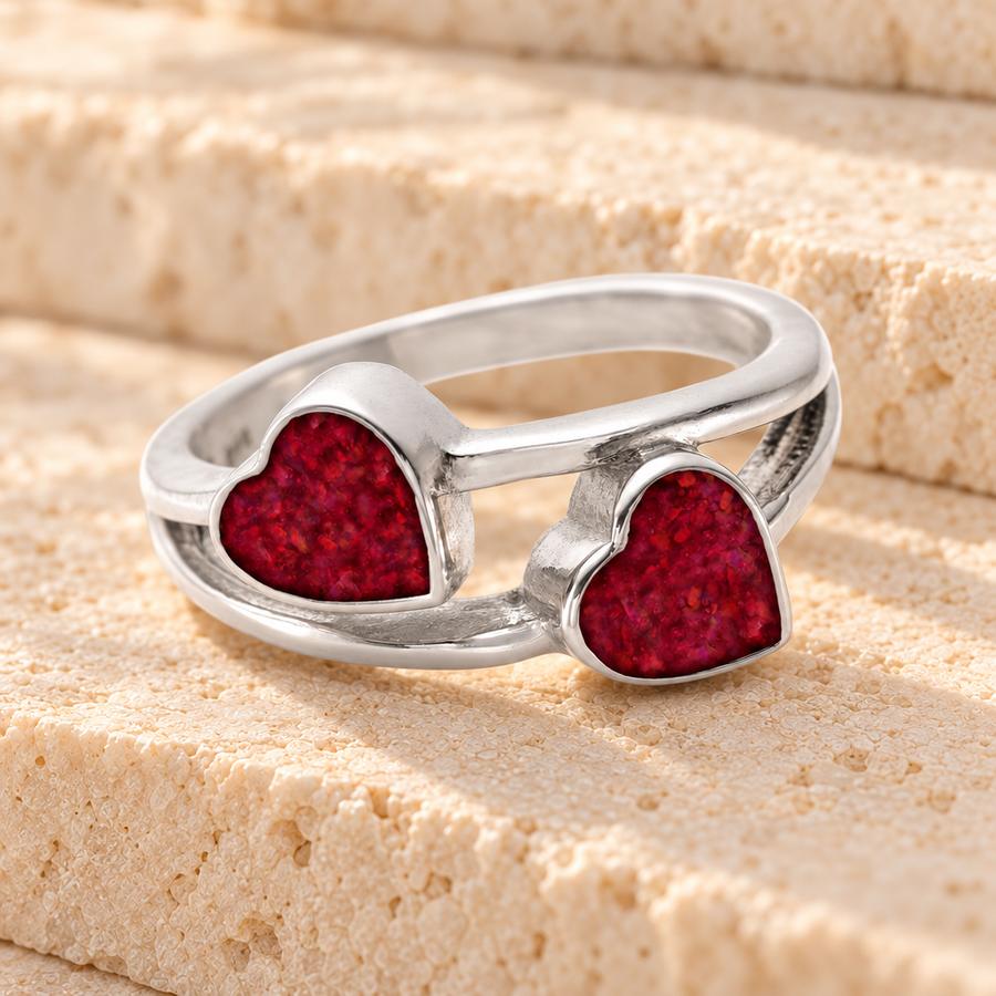 Women's Sterling Silver Thornley Ash Ring with Scarlet Pearl Opal
