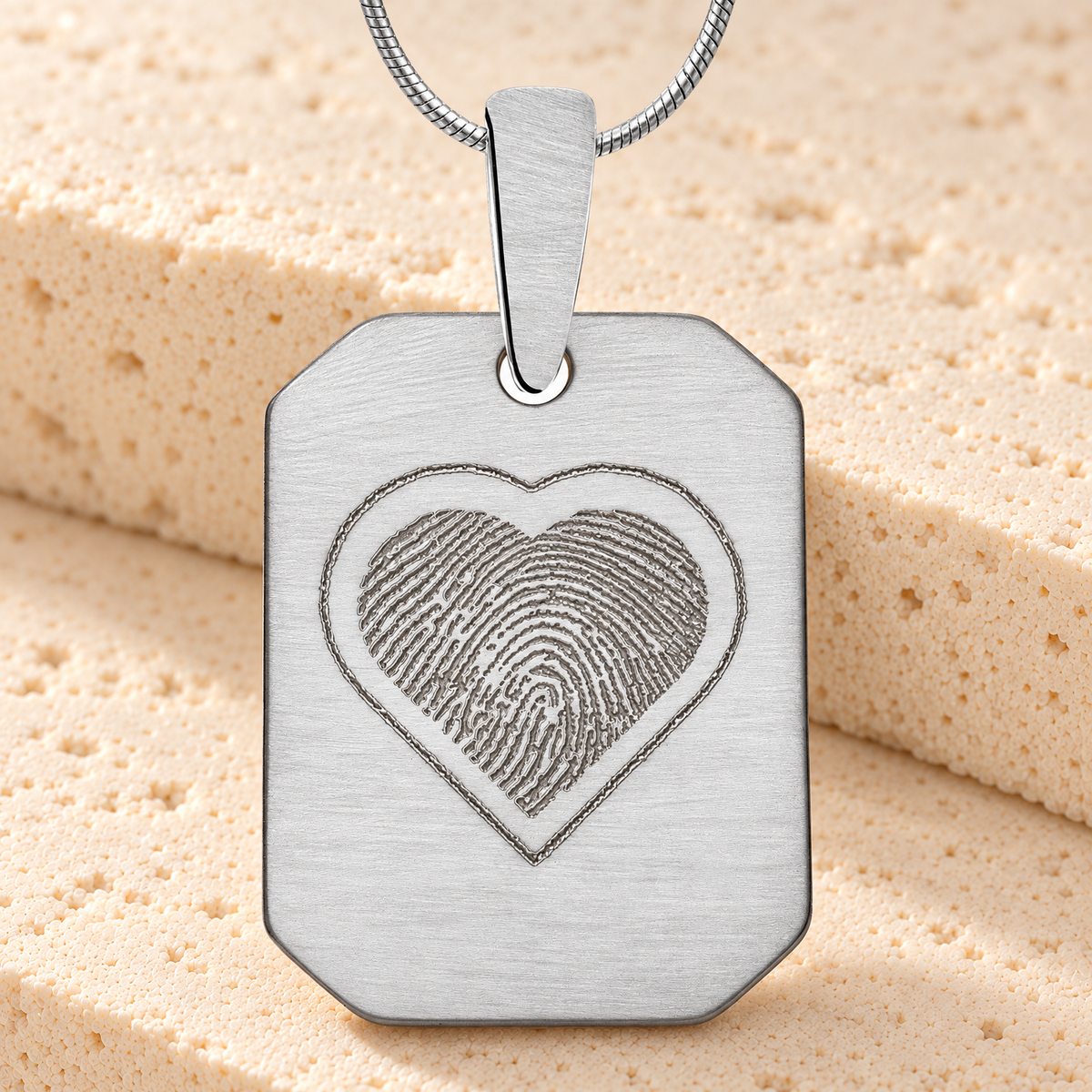 Brushed Stainless Octagon with Heart Fingerprint Necklace — main — evr4902