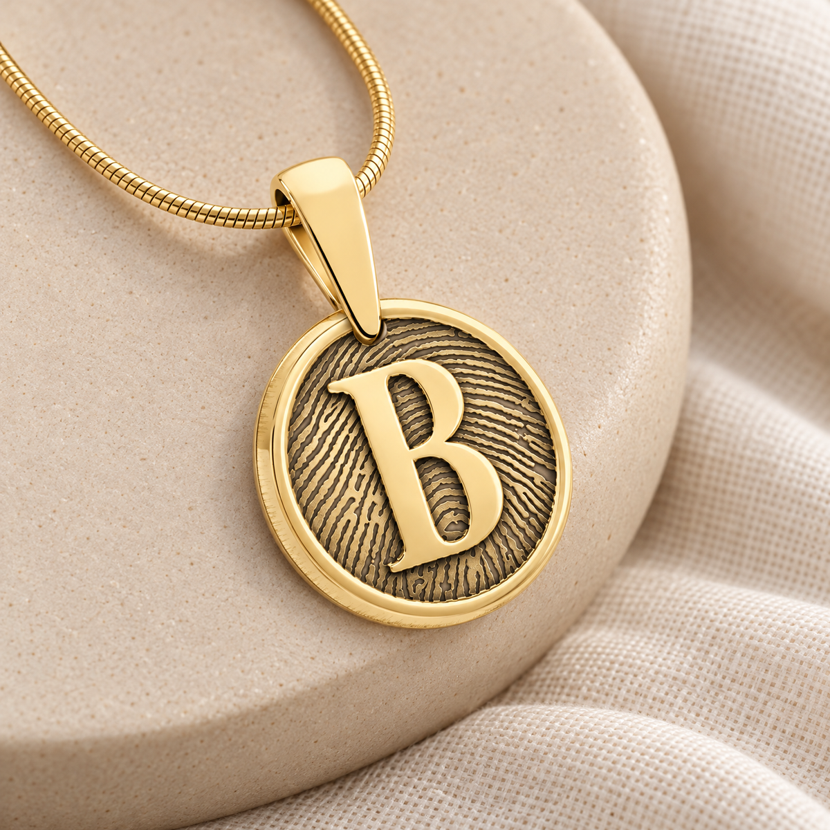 Gold Plated Monogram Round Fingerprint Necklace — alternate view — evr4804g