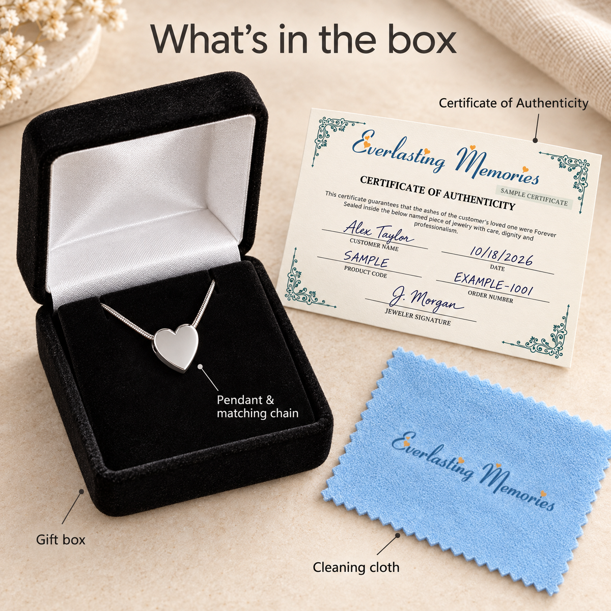 Solid 14K White Gold Smooth Heart Forever Sealed Cremation Jewelry — whats in box — evr6457wgfs