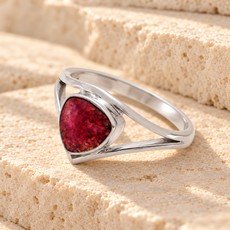 Women's Sterling Silver Willowbrook Ash Ring with Scarlet Pearl Opal