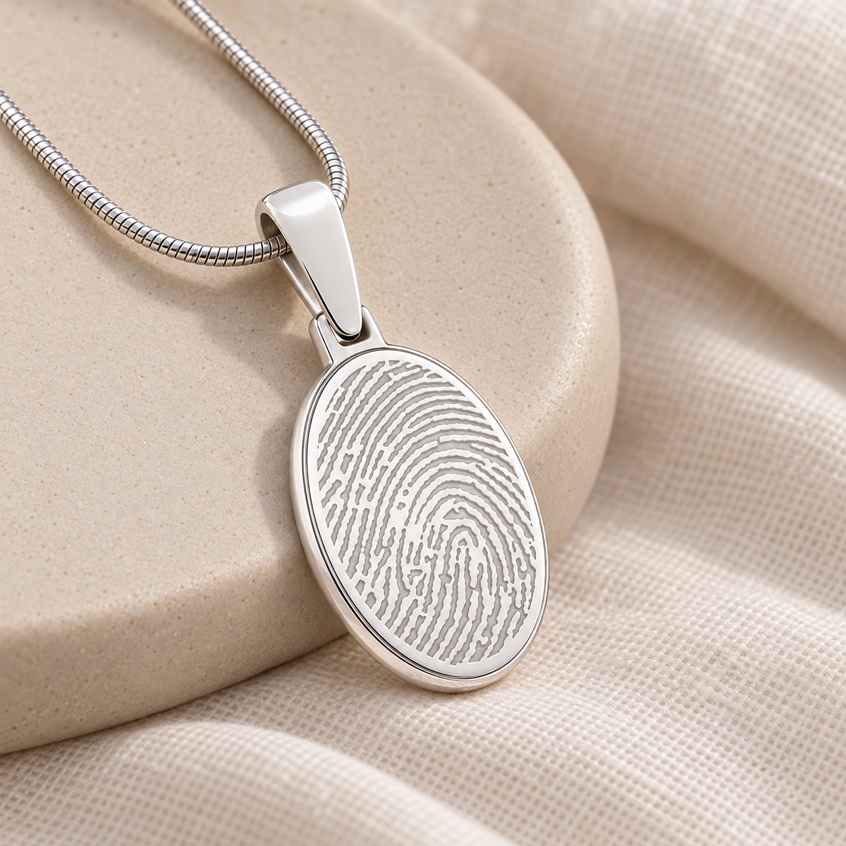 Sterling Silver Oval Fingerprint Necklace — alternate view — evr4730ss