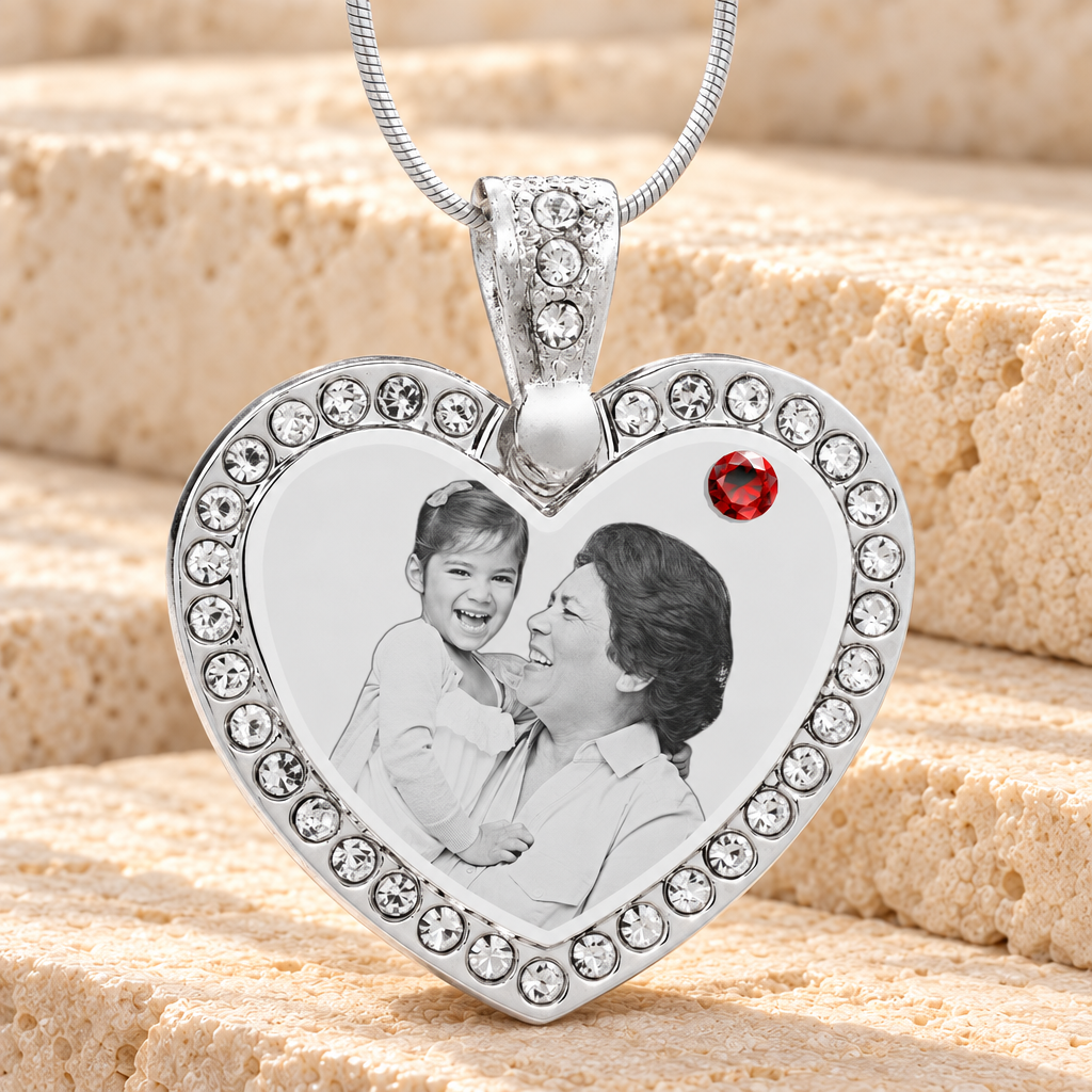 Birthstone Gem Heart January Photo Engraved Stainless Keepsake — main product image