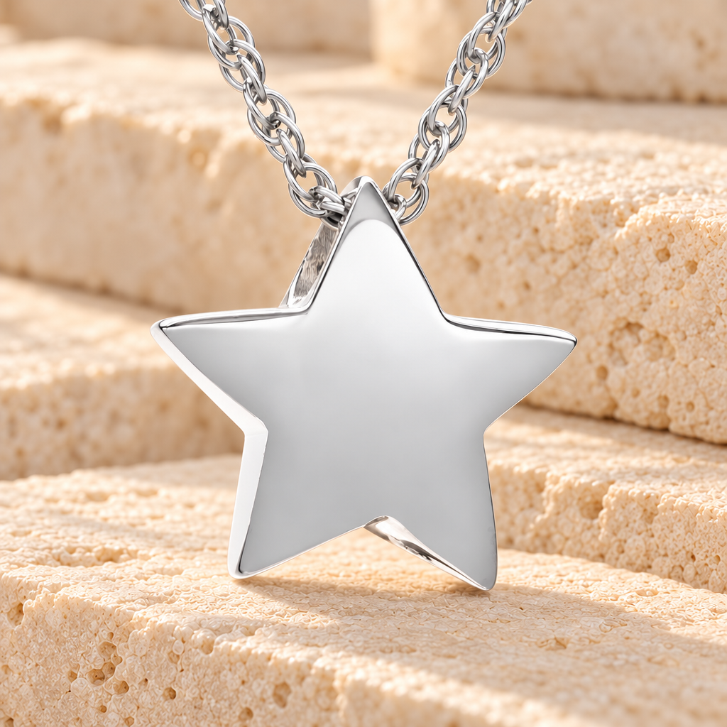 14K White Gold Small Sliding Small Star Cremation Urn Keepsake — main product image