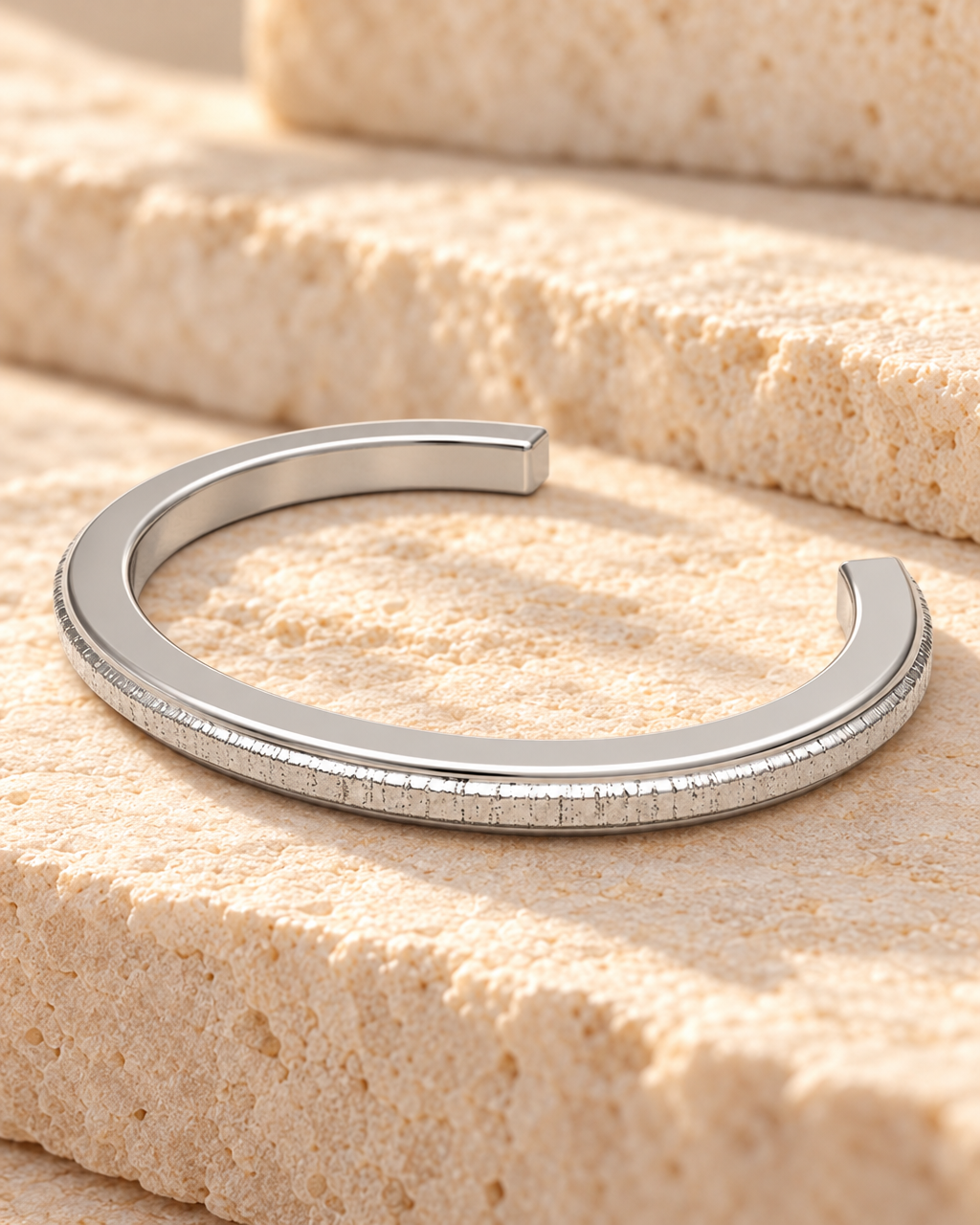 Solid 14K White Gold Textured Cuff Forever Sealed Memorial Bracelet — main — evr20046wgfs