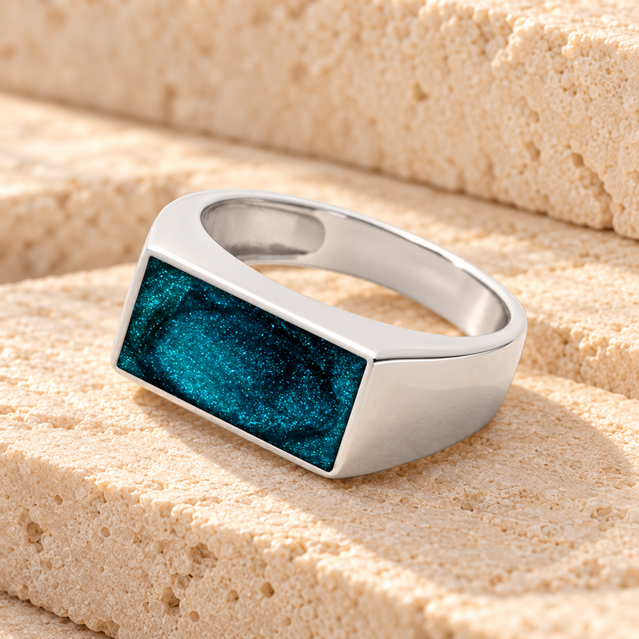 Men's Sterling Silver Drexel Ash Ring with Aqua