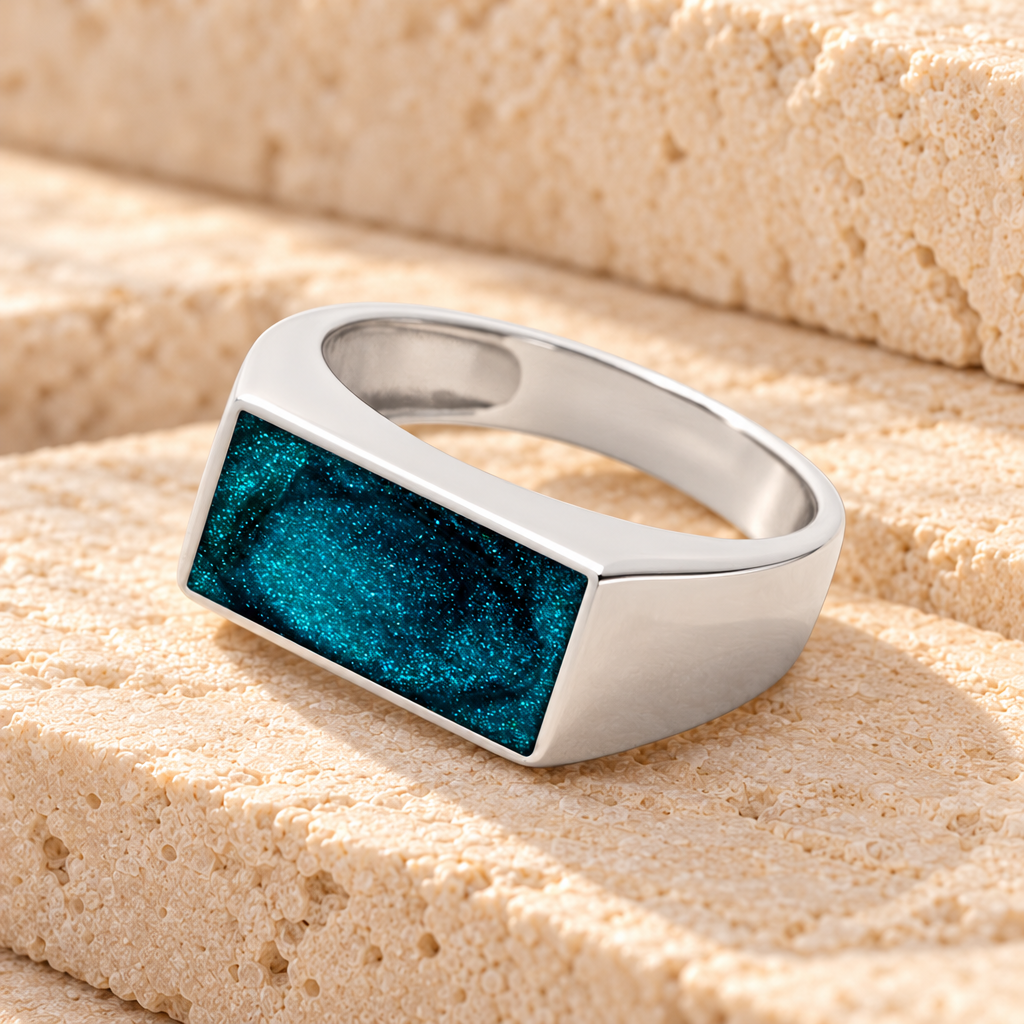 Men's Sterling Silver Drexel Ash Ring with Aqua — main product image