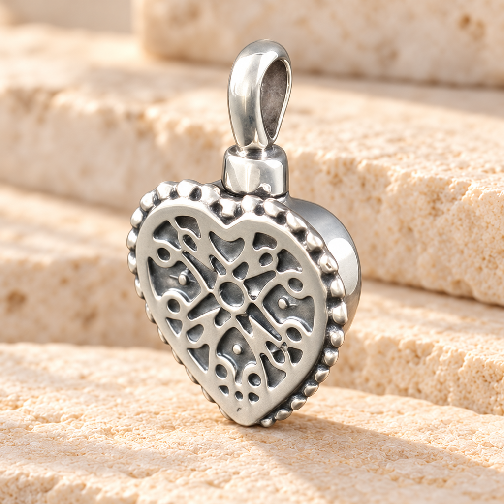 Sterling Silver Filigree Heart Memorial Locket — main — evr108ss