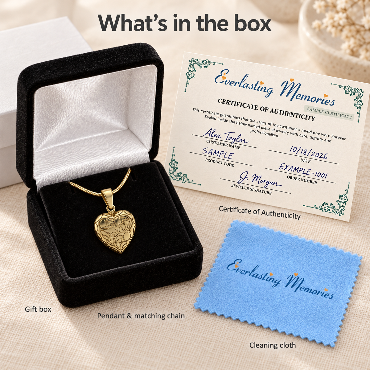 Gold Plated Scrolled Heart Forever Sealed Memorial Jewelry — whats in box — evr20044gfs