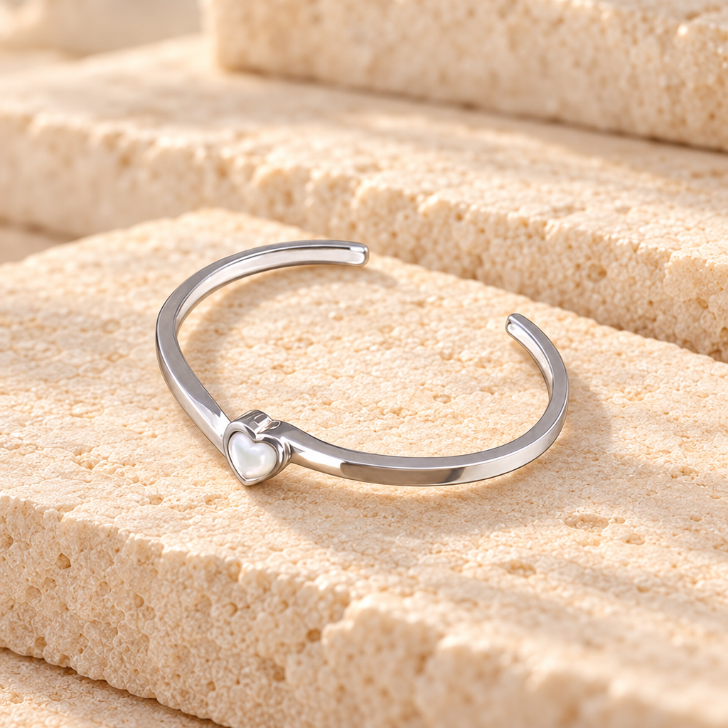 Stainless Steel Pearled Heart Cremation Bracelet — main — evr6025ss