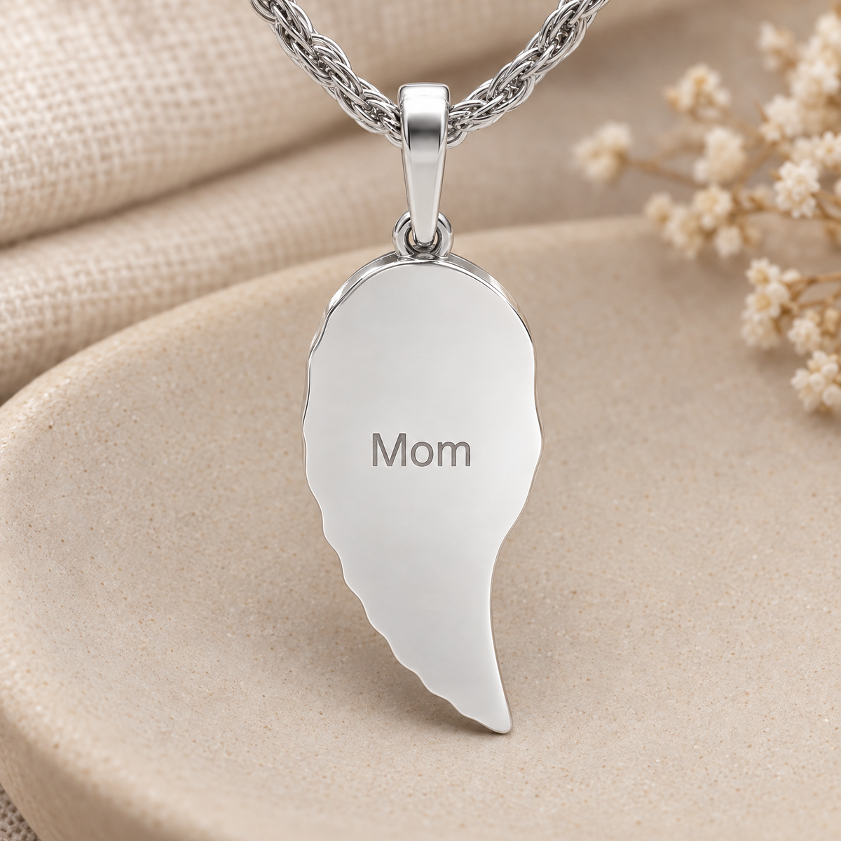 Sterling Silver Feather Forever Sealed Memorial Jewelry — rear engraving — evr6761fs