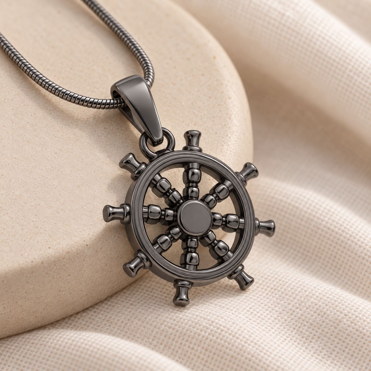 Black Plated Ships Wheel Forever Sealed Memorial Jewelry — alternate view — evr20054blfs