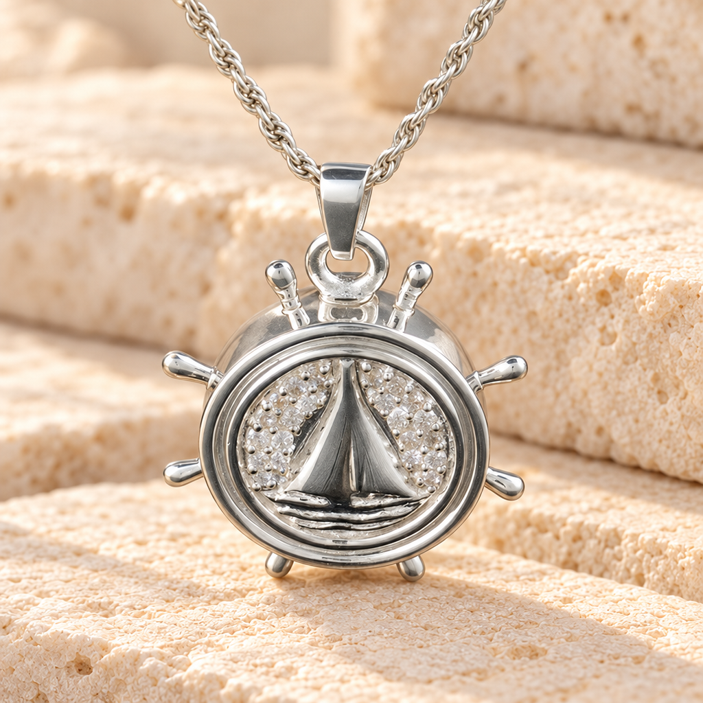 Sterling Silver Captains Wheel Memorial Locket — main — evr593ss