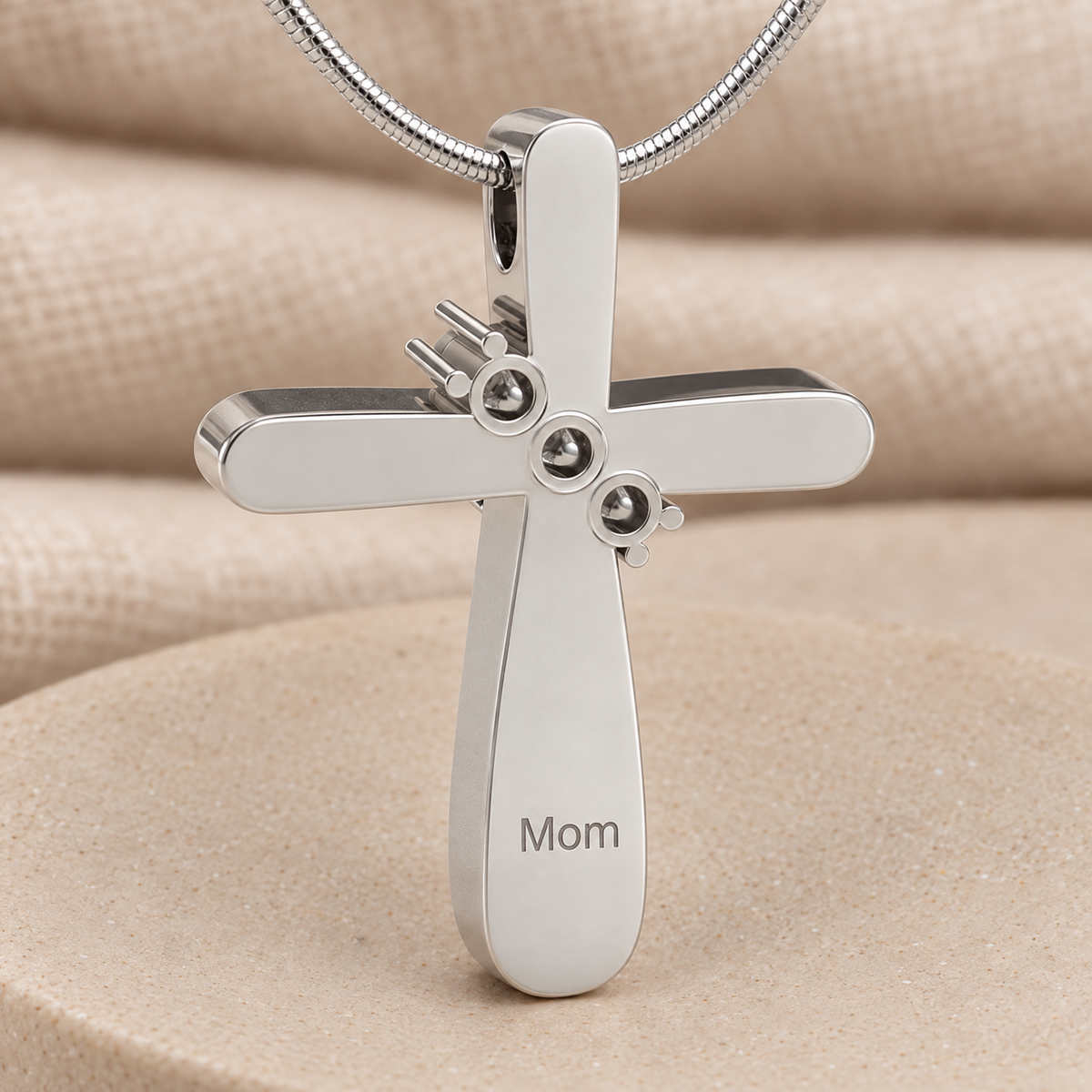 Forever Sealed Solid 14K White Gold Stylish Cross Memorial Jewelry — rear engraving — evr6626wgfs