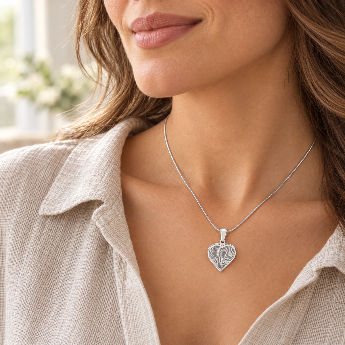 Solid 14k White Gold Two Fingerprint Heart Fingerprint Necklace — lifestyle — evr4726wg