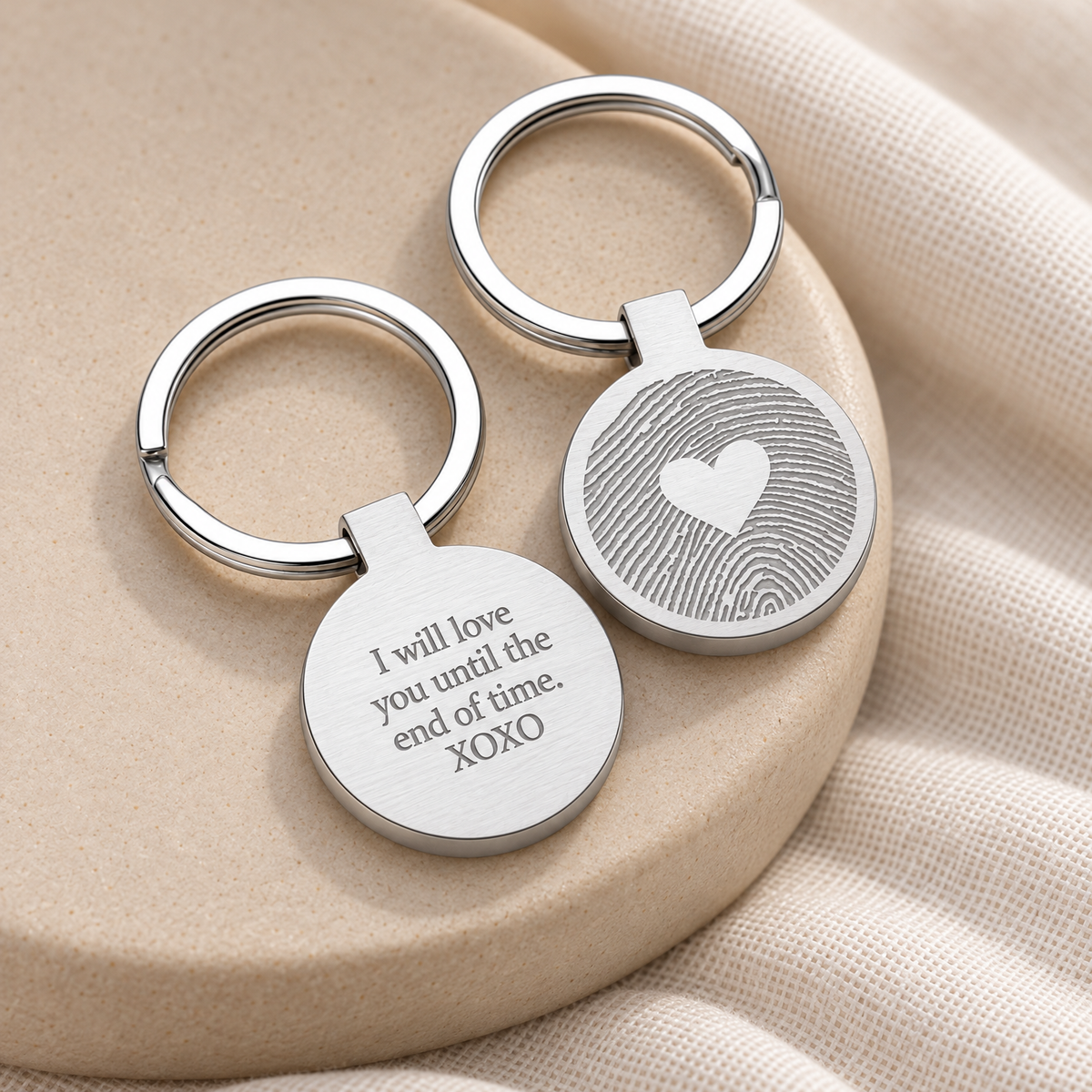 Hearts Round Fingerprint Keychain — alternate view — evr4799ss