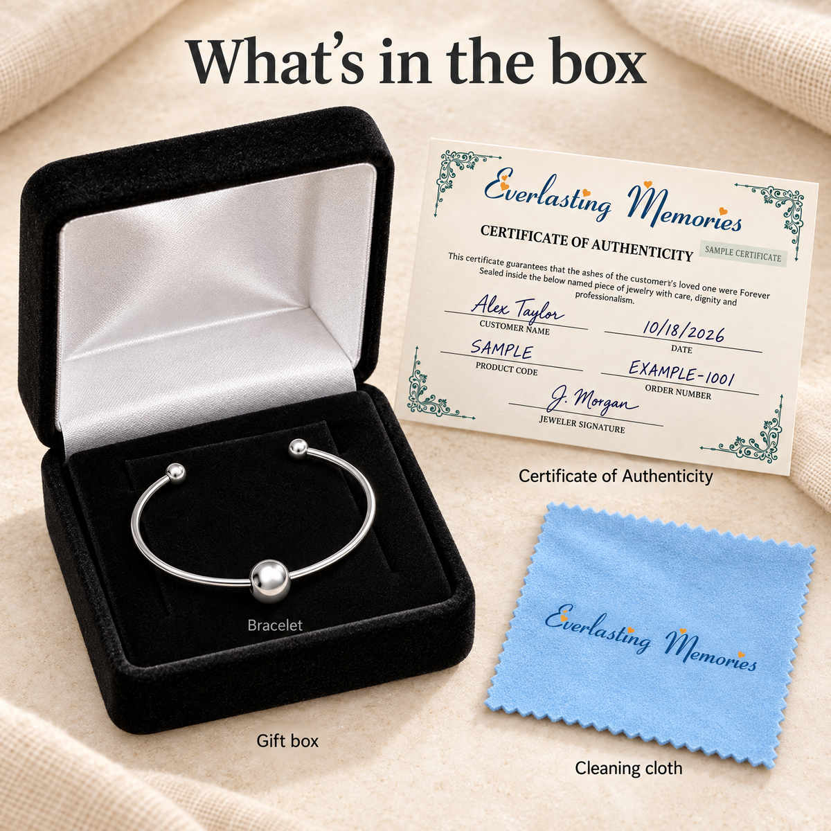 Solid 14k White Gold Sliding Cape Forever Sealed Memorial Bracelet — whats in box — evr20068wgfs