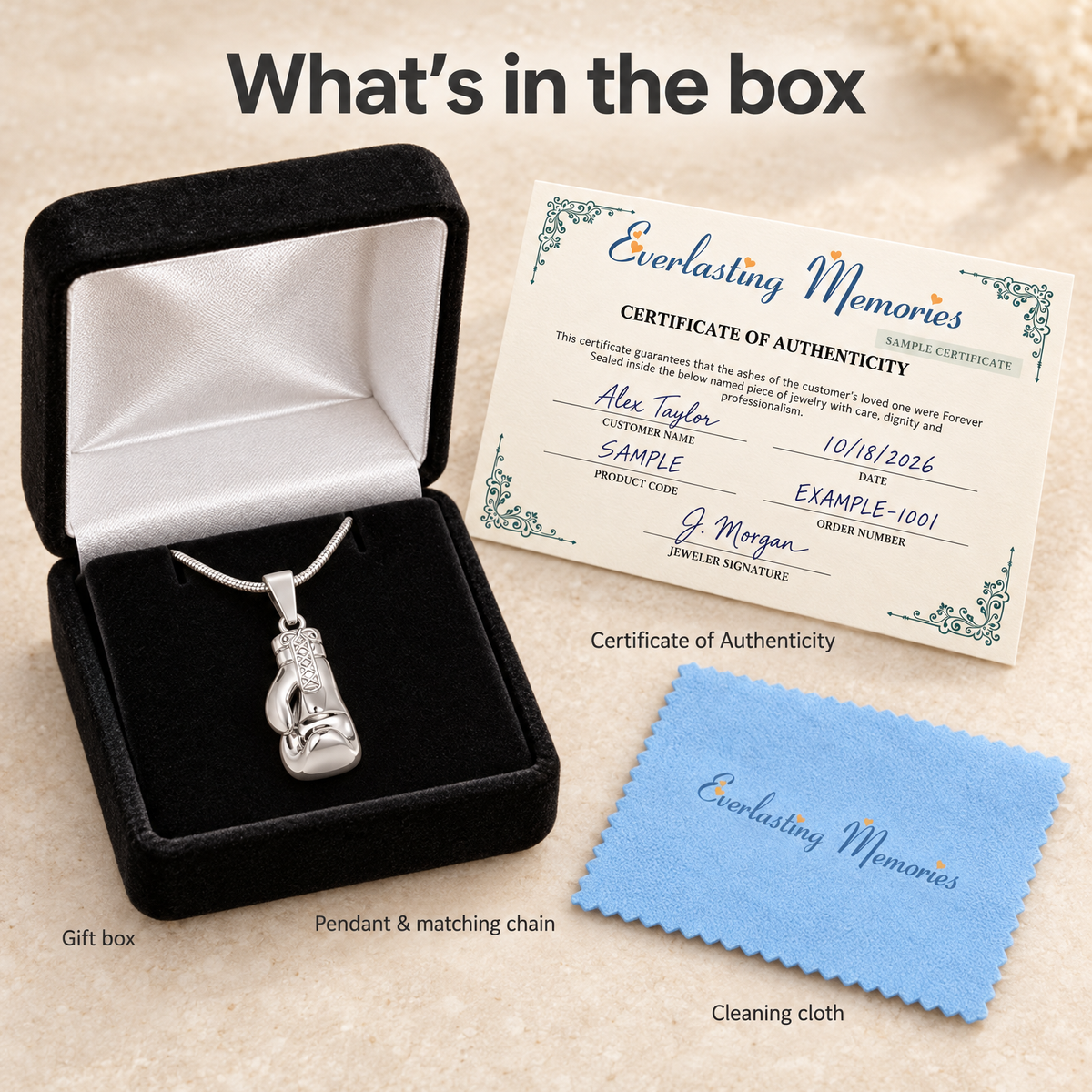 Solid 14K White Gold Boxing Glove Forever Sealed Memorial Jewelry — whats in box — evr20048wgfs