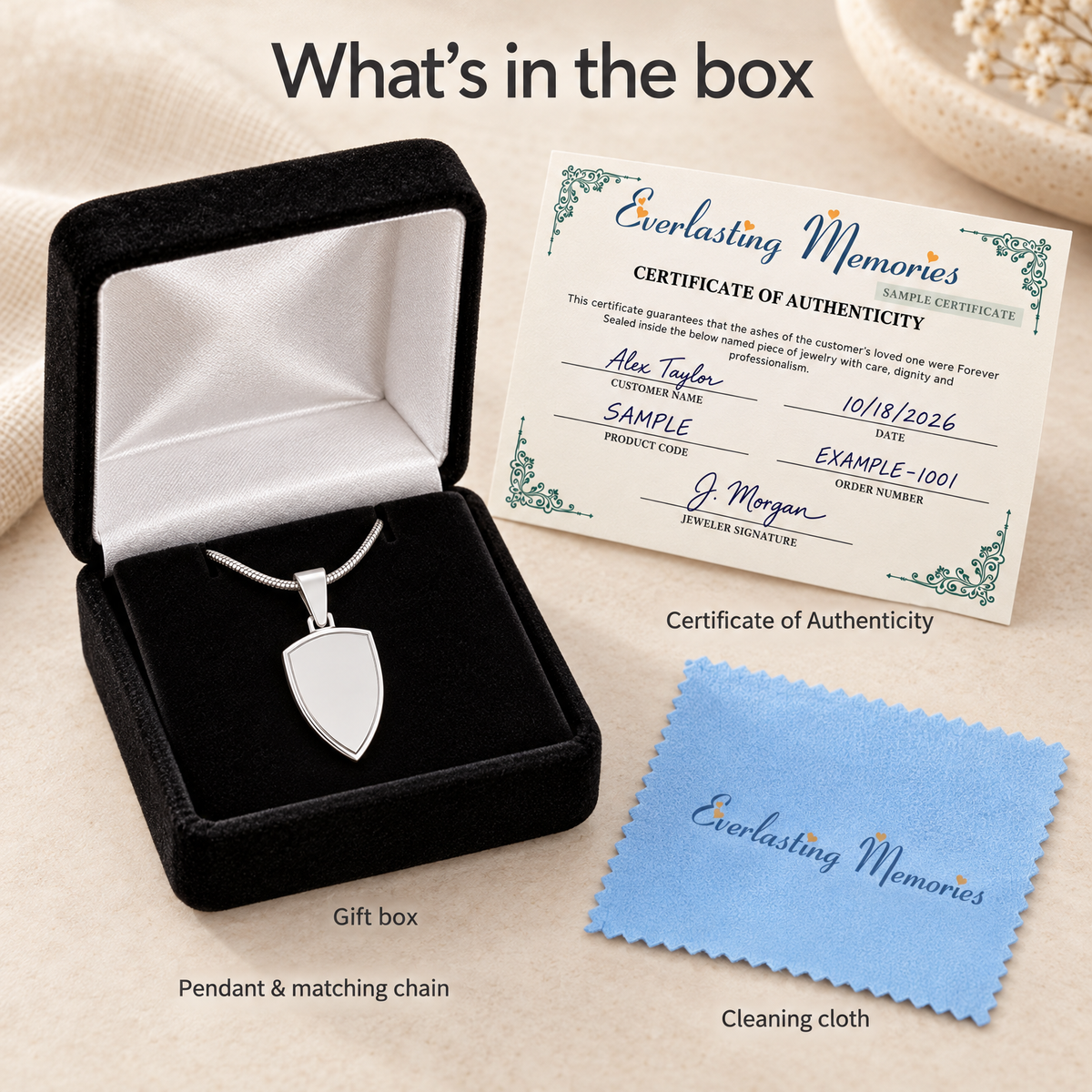 14K White Gold Shield Me Forever Sealed Memorial Jewelry — whats in box — evr20013wgfs