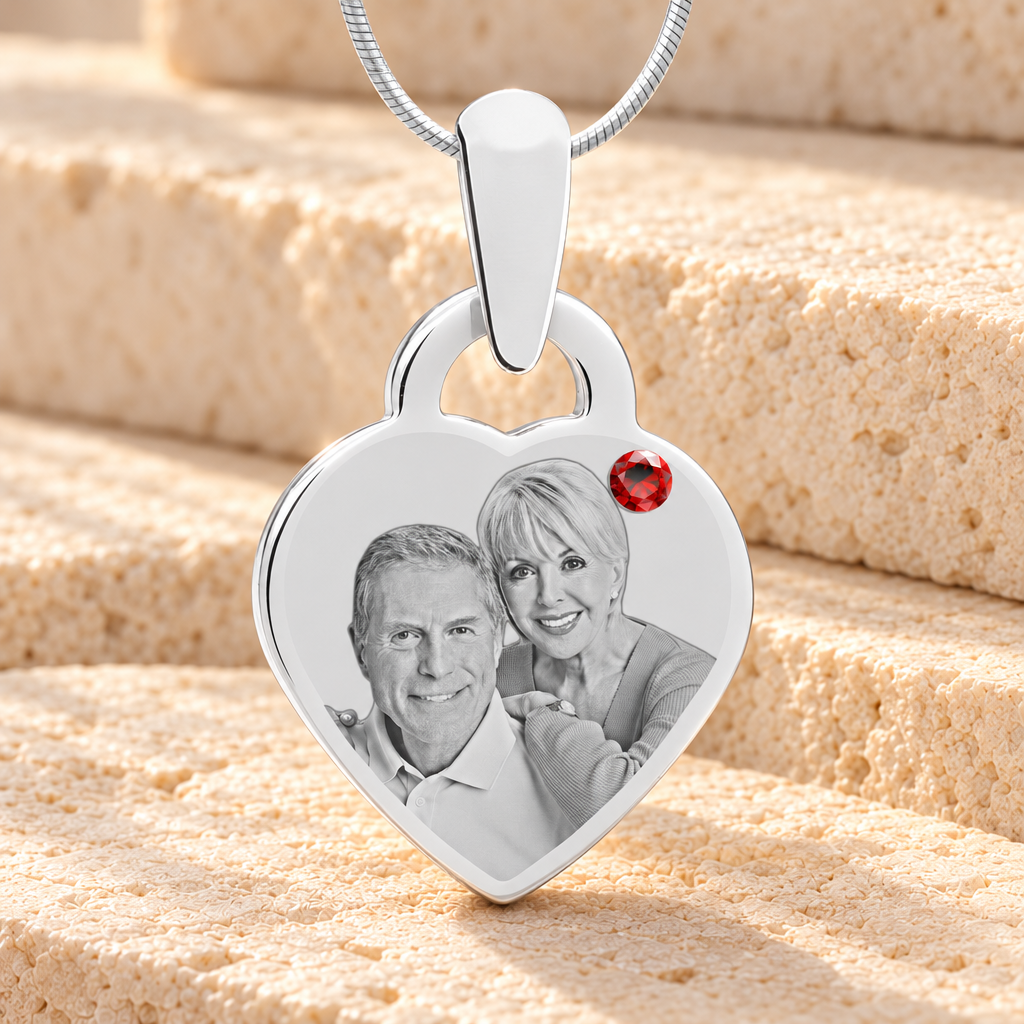 Birthstone Small Heart January Picture Engraved Stainless Keepsake — main product image