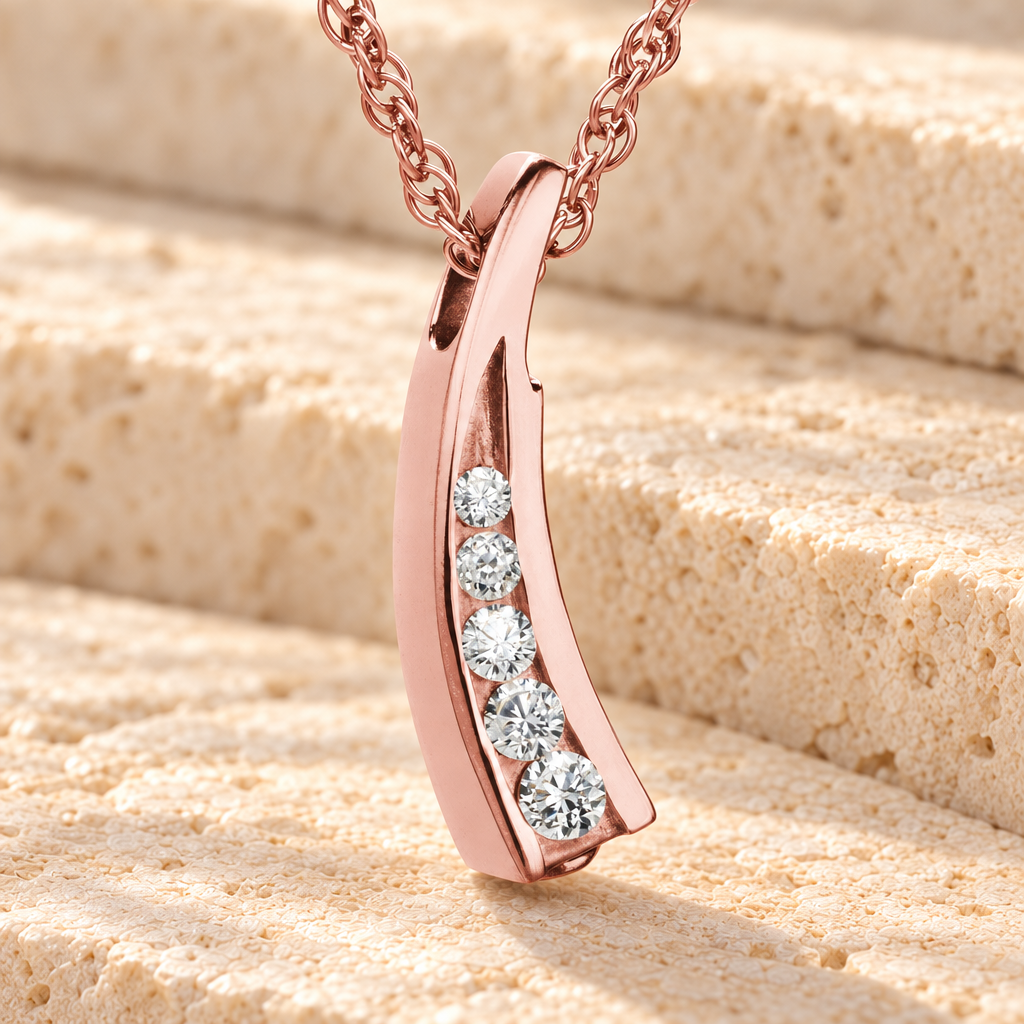 14K Rose Gold Leaf with Cubic Zirconia Urn Keepsake Pendant — main product image
