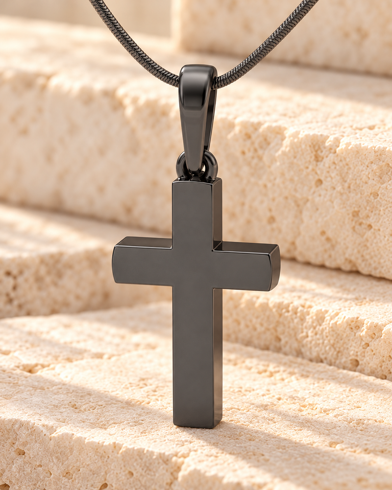 Black Plated Cross Forever Sealed Memorial Jewelry