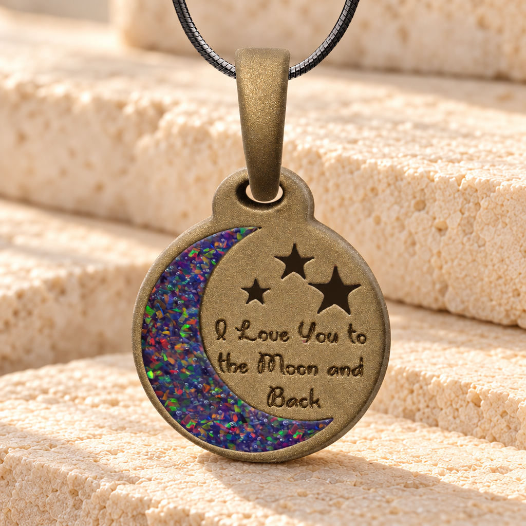 Love You To The Moon Bronze Finish with Black Flame Opal Ash Resin Jewelry — main product image