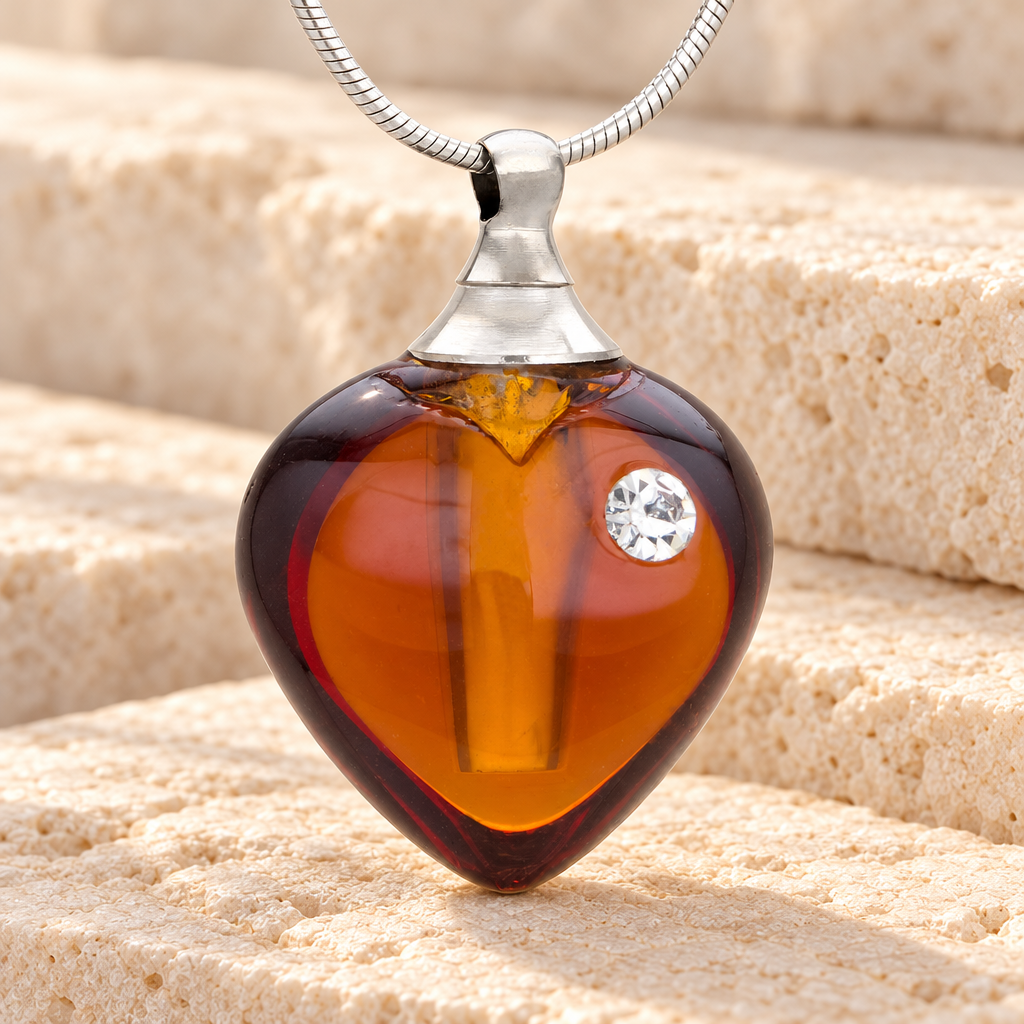 Glass Locket Chestnut Heart Memorial Jewelry — main — evr2056