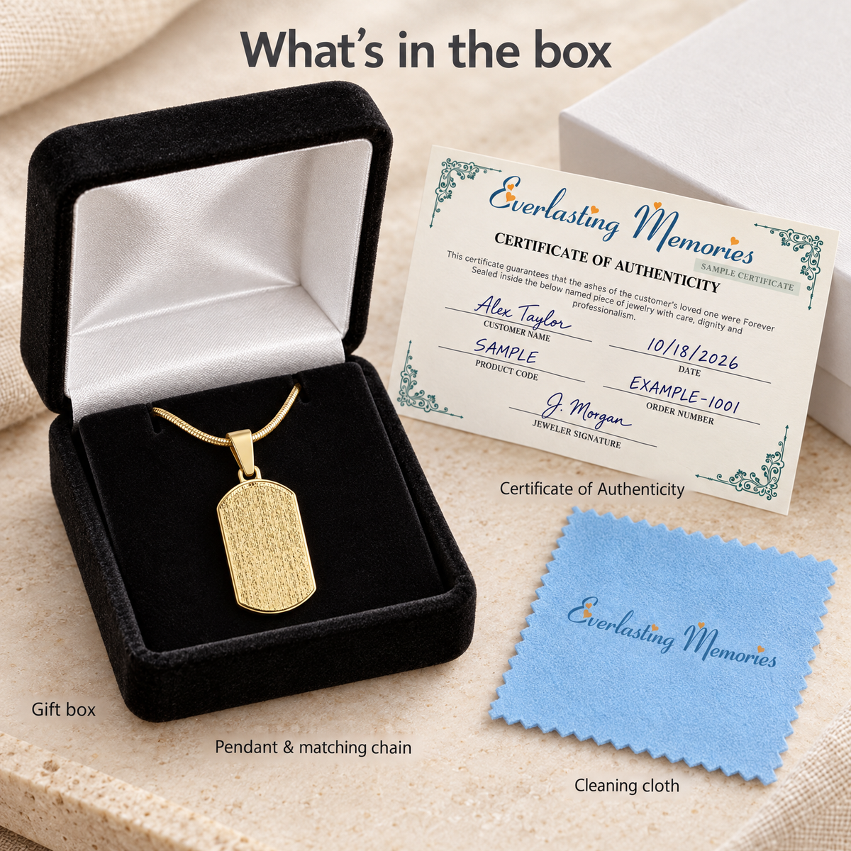 Gold Plated Dog Tag Textured Forever Sealed Memorial Jewelry — whats in box — evr5015gfs