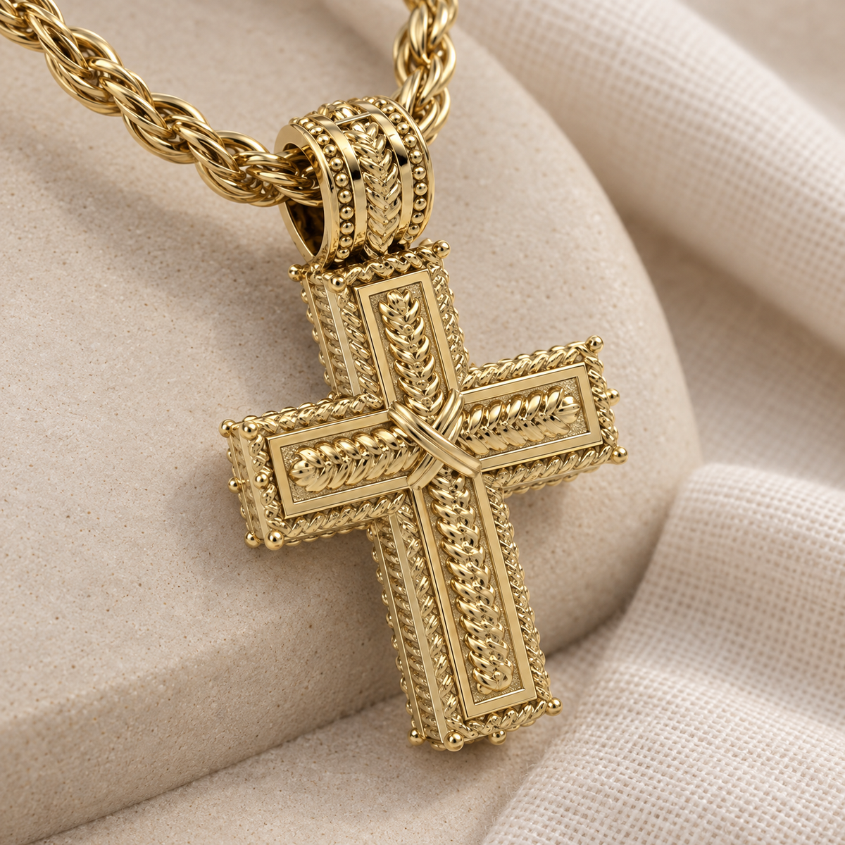 Solid 14k Gold Double Cross Forever Sealed Memorial Jewelry — alternate view — evr20072kgfs