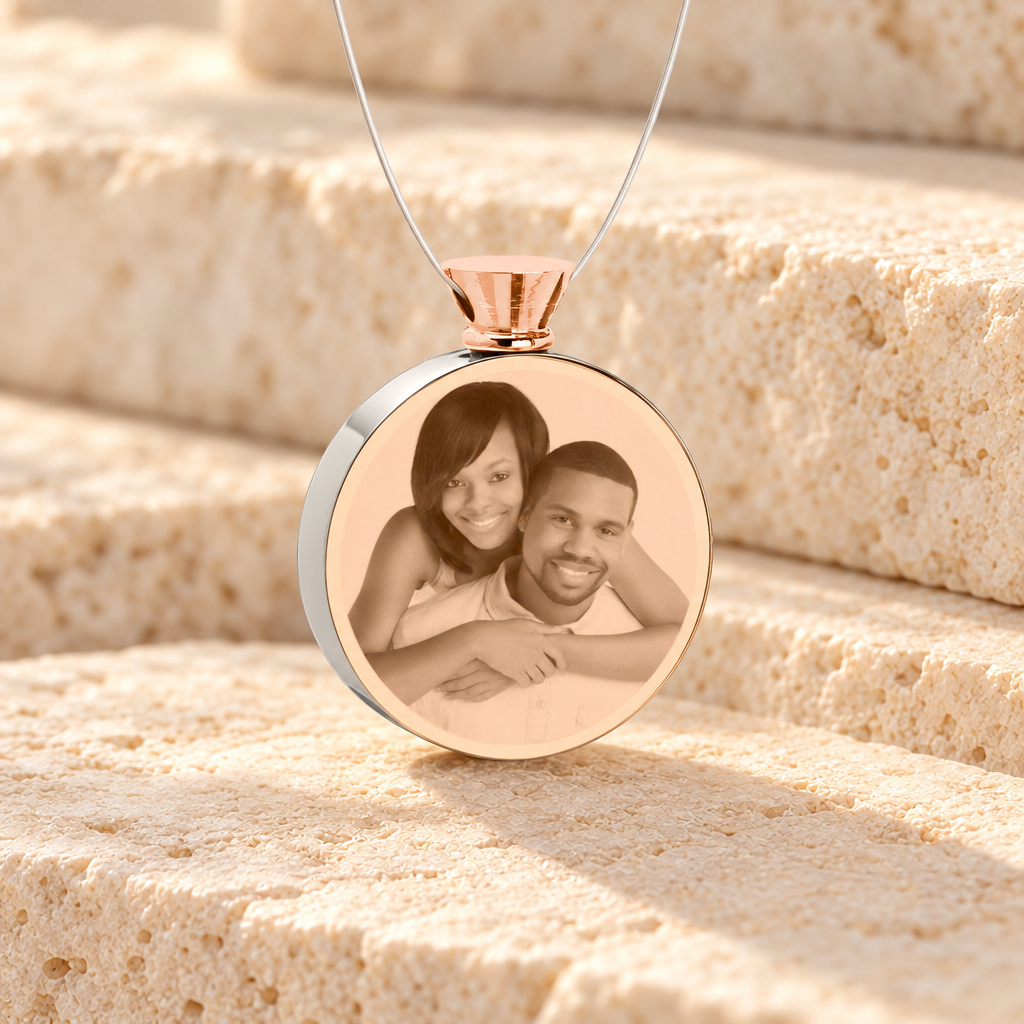 Round Rose Gold Plated Photo Engraved Ash Guardian — main — evr7411rg