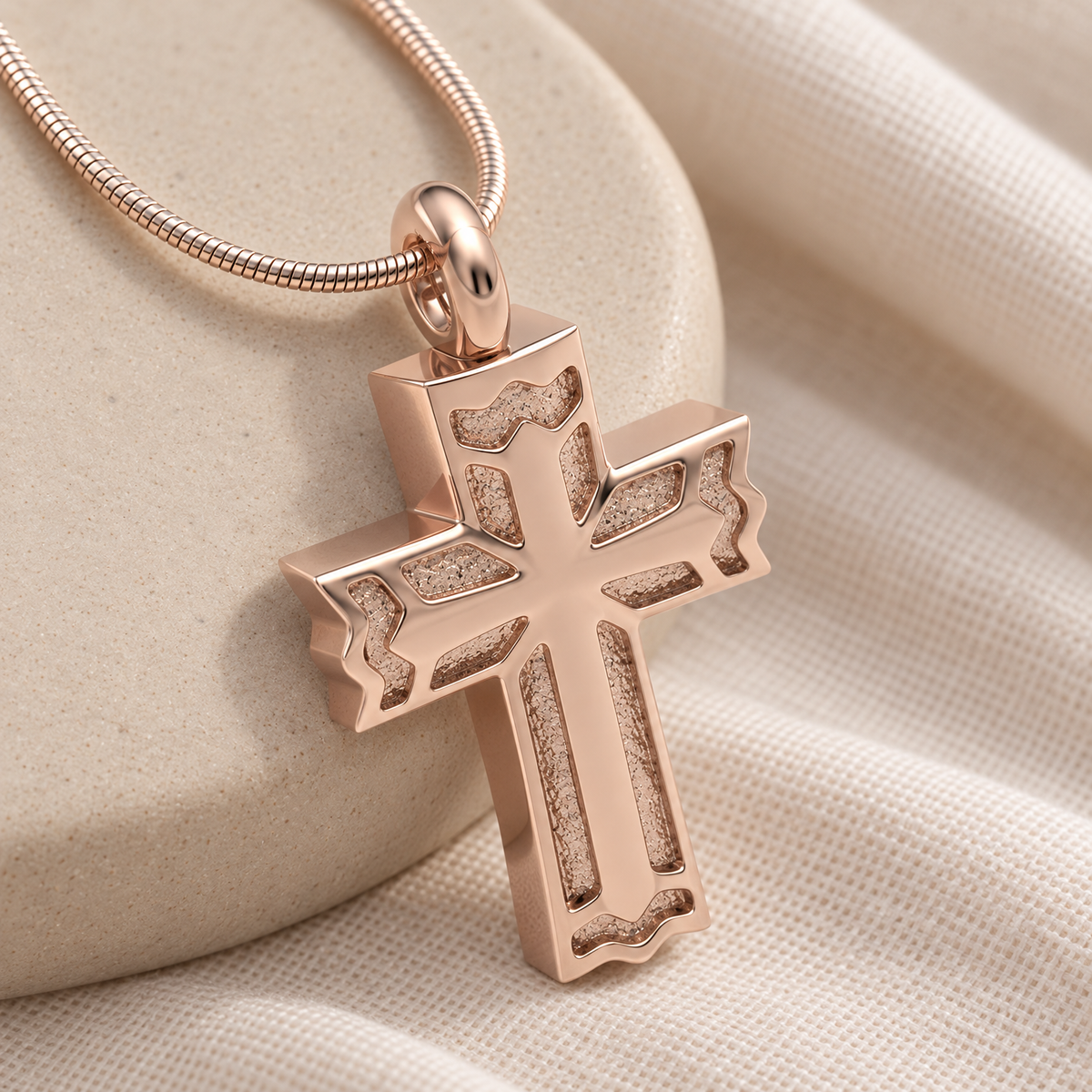 Rose Gold Plated Rosedale Cross Forever Sealed Keepsake Urn Jewelry — alternate view — evr1079rgfs