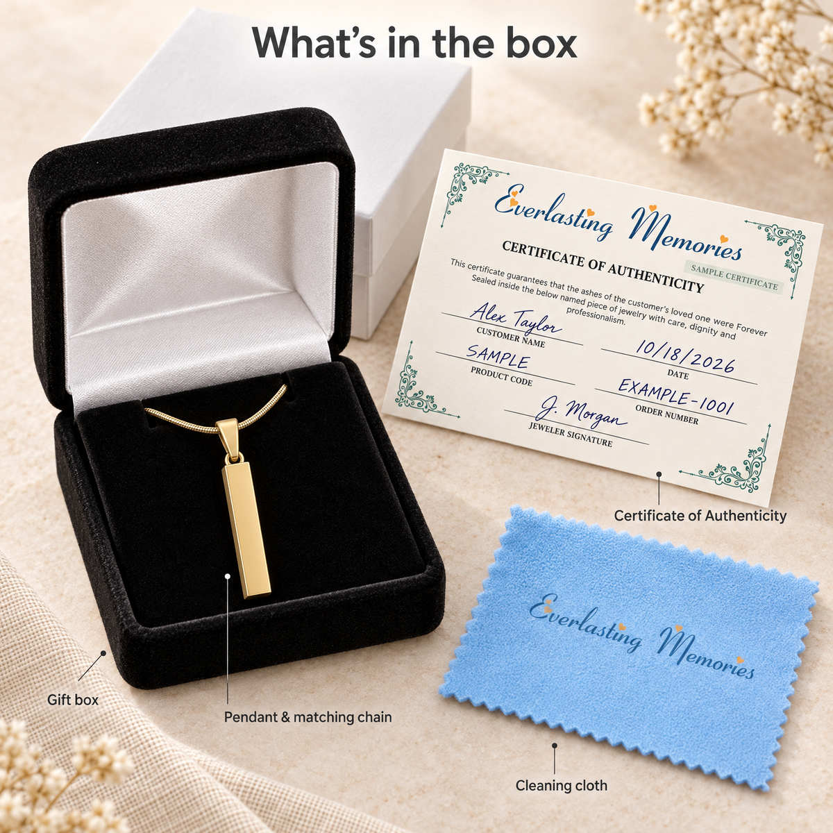 Gold Plated Faithfulness Cylinder Forever Sealed Memorial Jewelry — whats in box — evr20029gfs