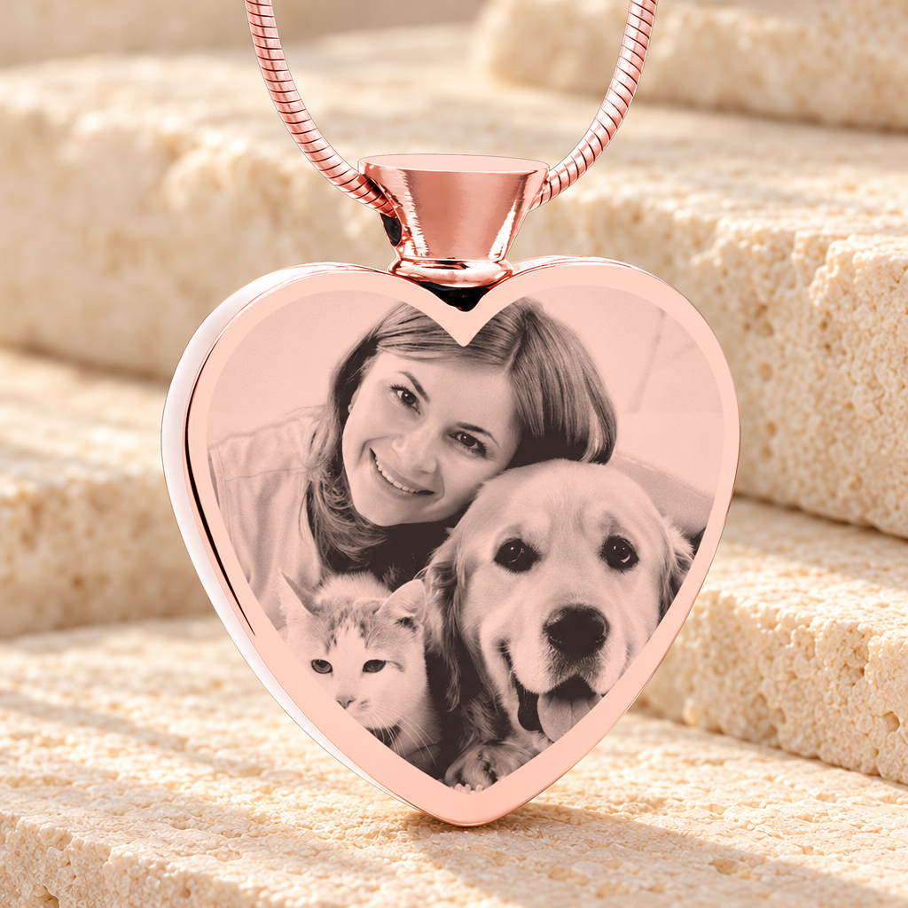 Heart Rose Gold Plated Picture Engraved Ash Pet Pendant — main — evr6564rg