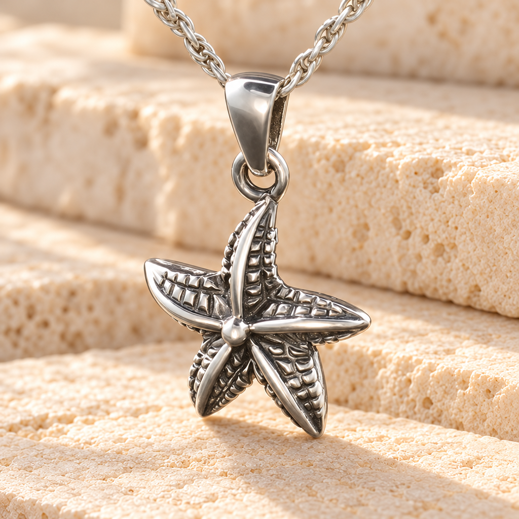 Silver Starfish Cremation Funeral Jewelry — main — evr189ss