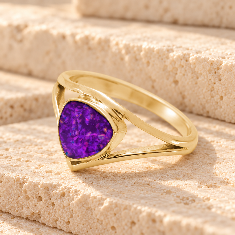 Solid 14K Gold Women's Willowbrook Ash Ring with Lilac Pearl Opal